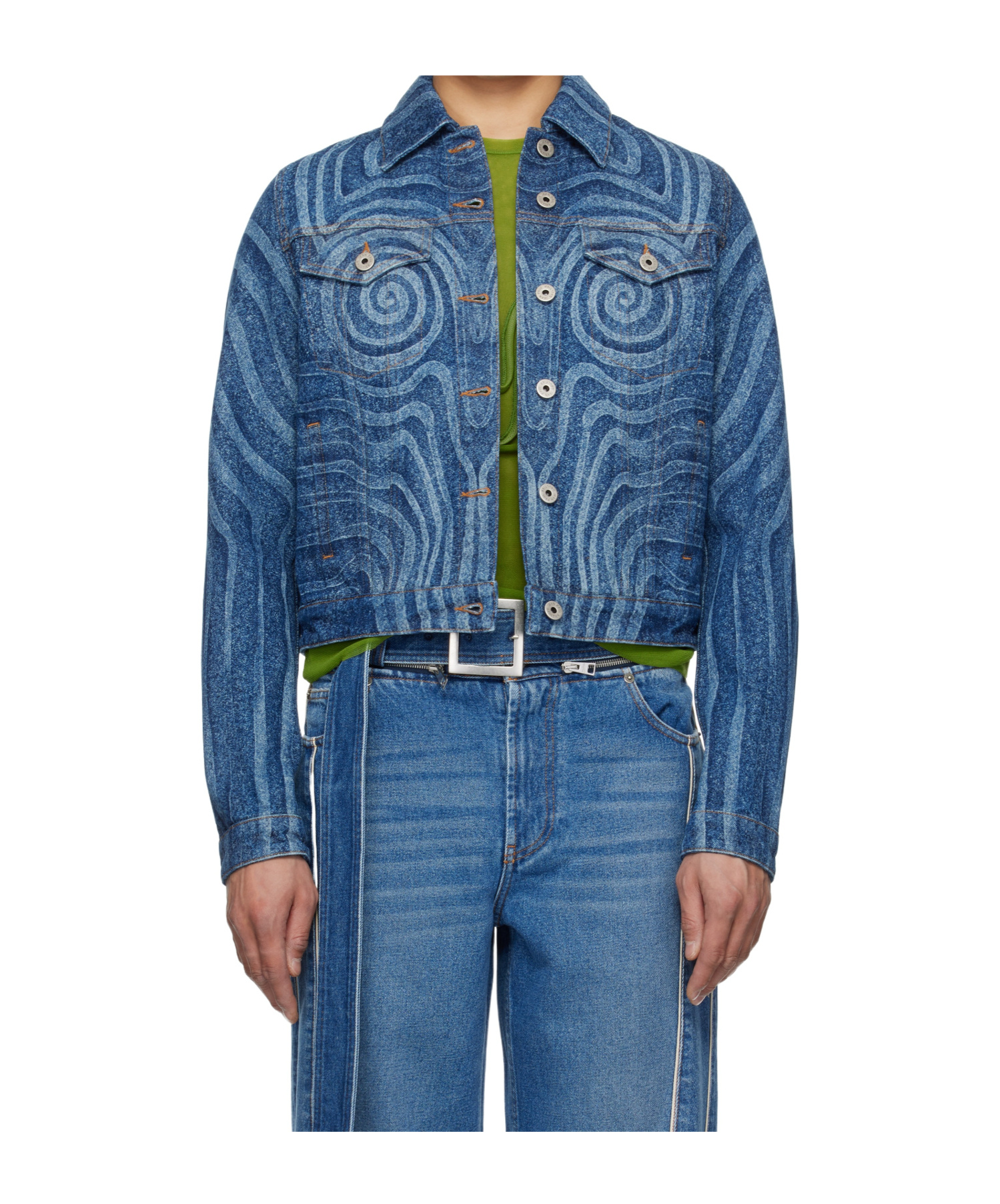 Jean Paul Gaultier Blue Spiral Denim Jacket In Blue
