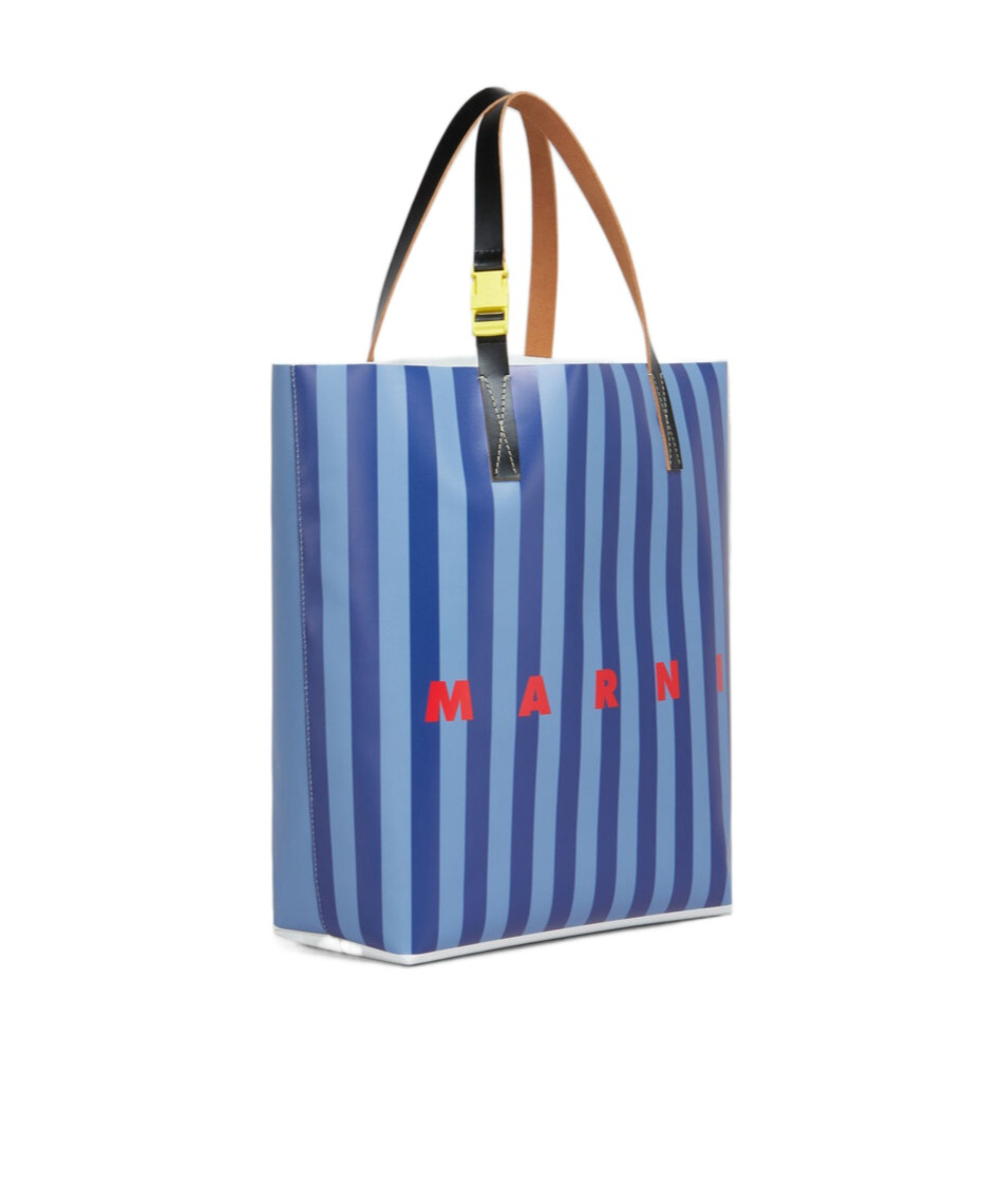 Marni Striped Tribeca Tote Bag In Blue