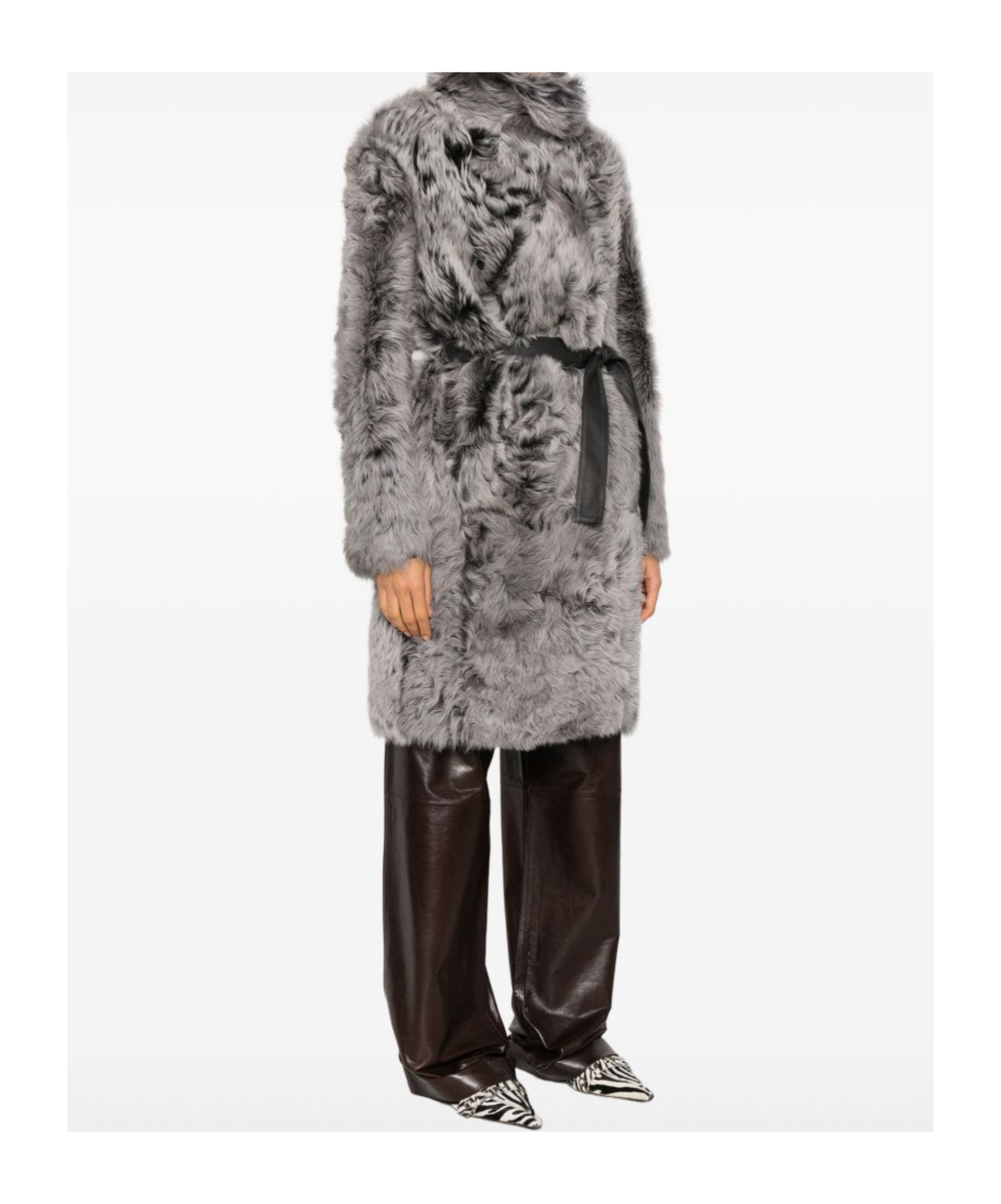Yves Salomon Shearling Belted Coat In Multi