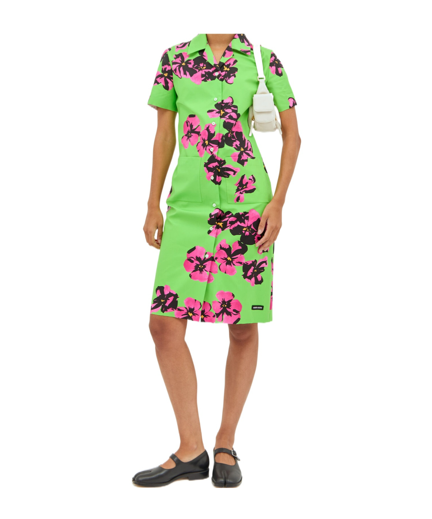 Miu Miu Floral-print Poplin Shirt Dress In Green