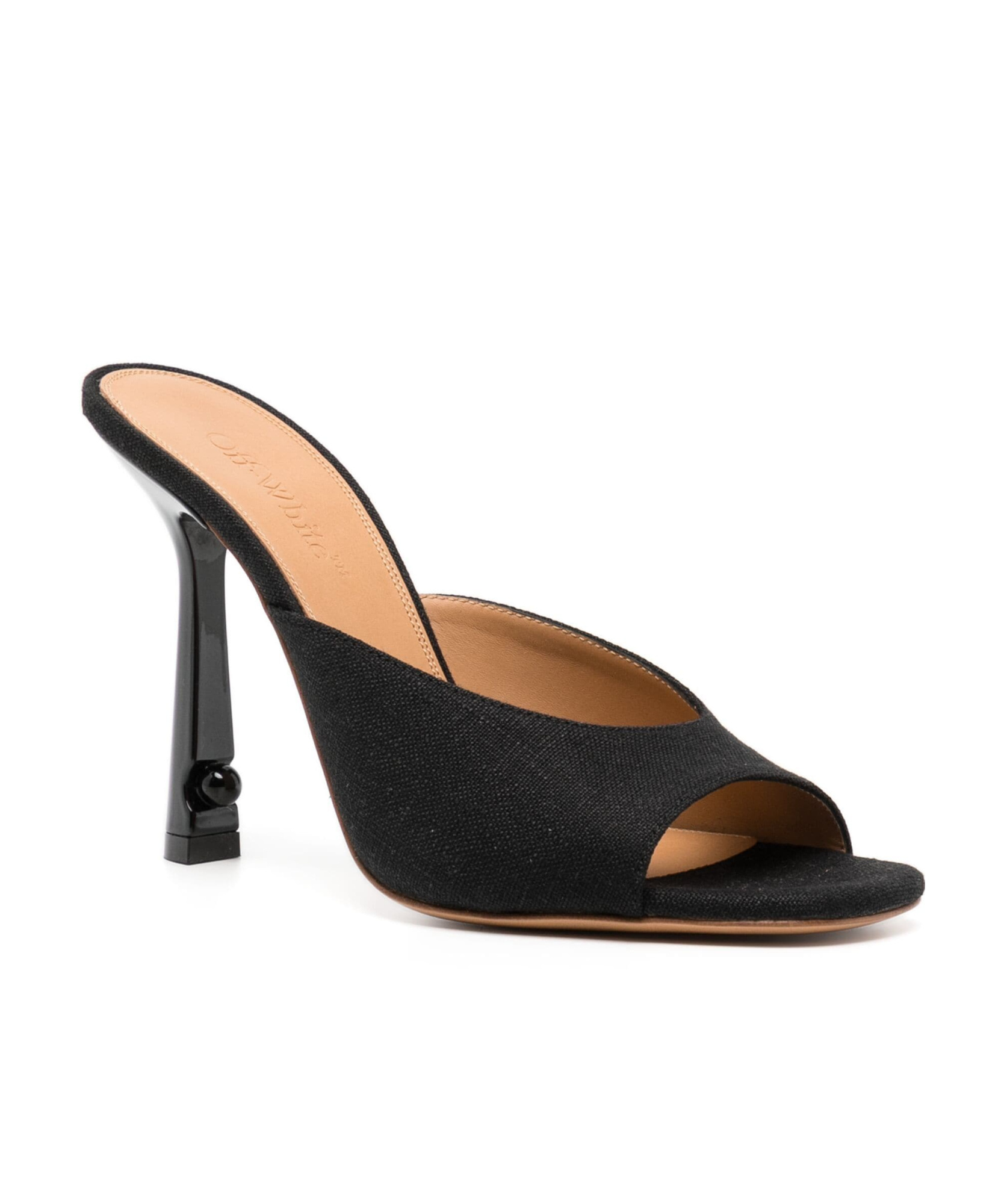 Off-white Pointed Linen Blend Lollipop Mules Heel 11 Cm In Black