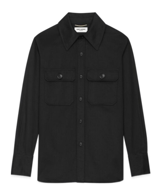 Saint Laurent Saharienne Twill Cotton Shirt In Black