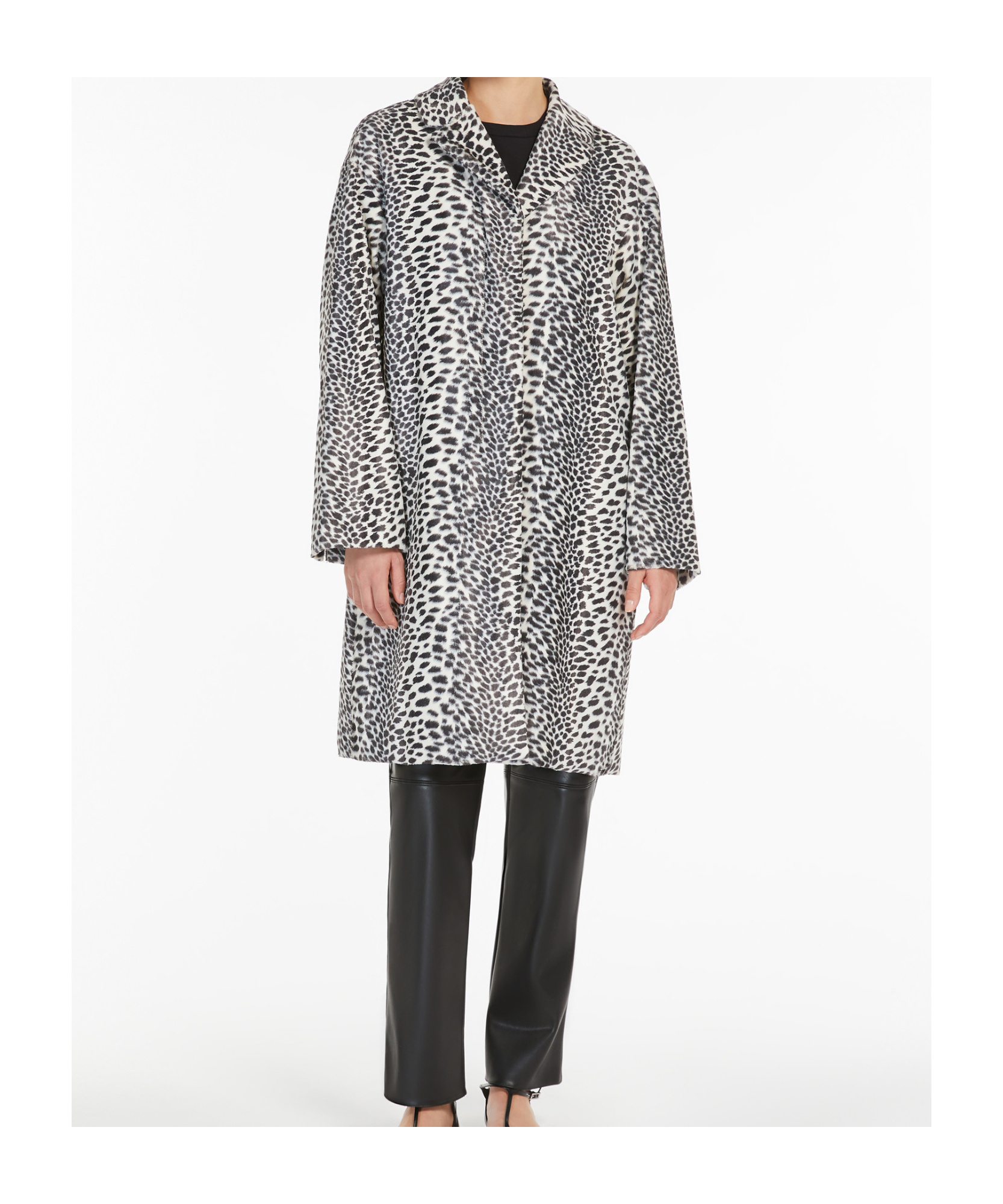 Max Mara Animal-printed Cocoon Style Cotton Coat With Lapel Collar In Multi