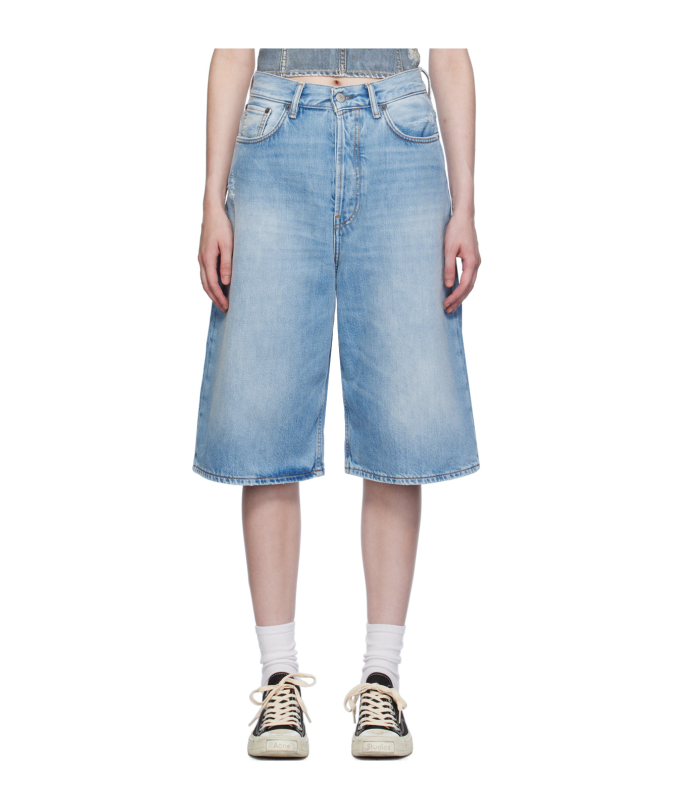 Shop Acne Studios High-rise Denim Shorts In Blue