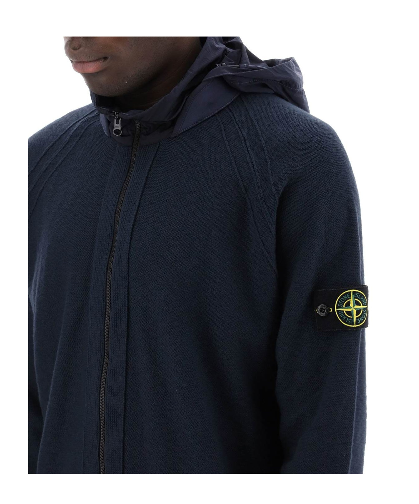 Stone Island Long-sleeved Zipper Cardigan In Blue
