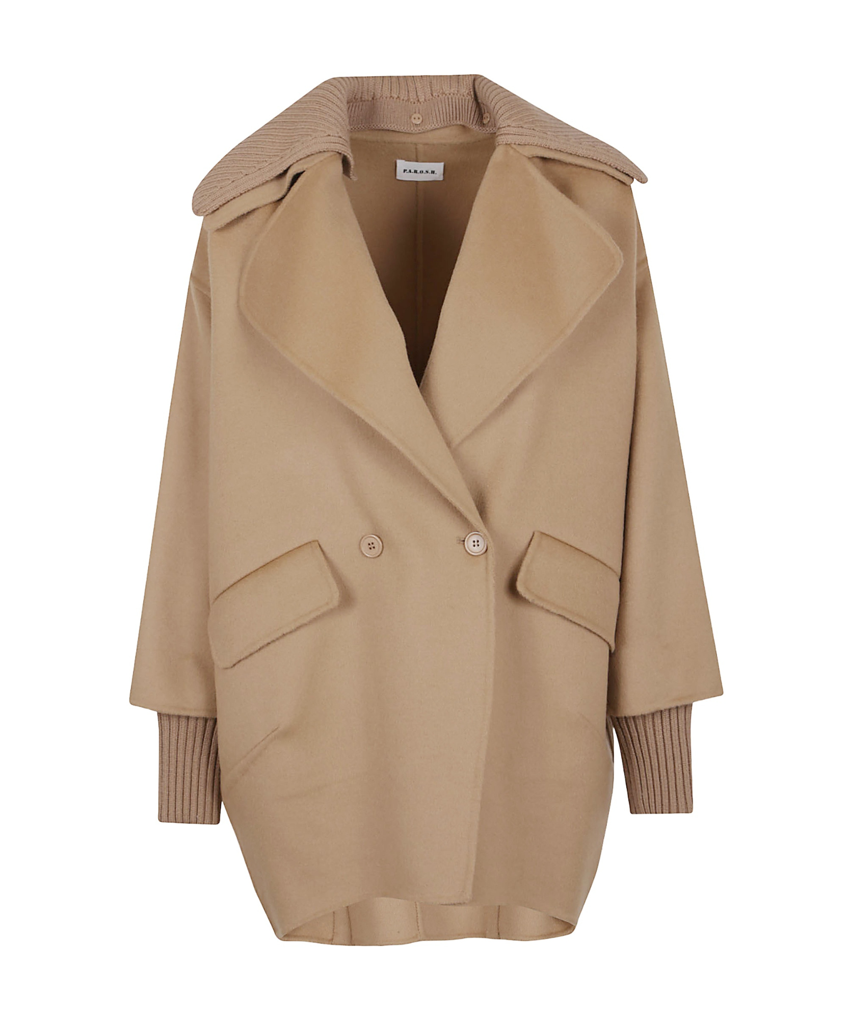 P.a.r.o.s.h Parosh Nude Wool Cape With Double-breasted Front In Brown