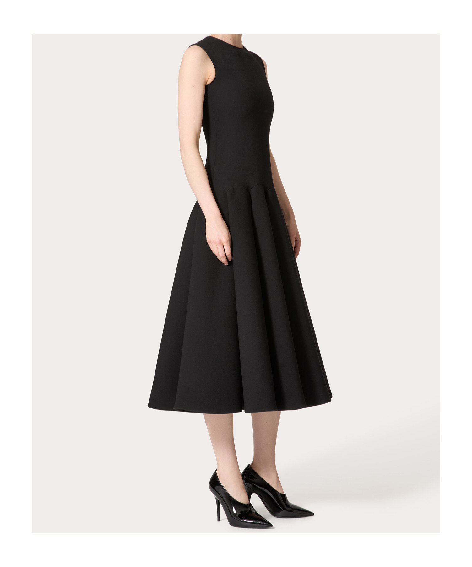 Valentino Pleated Virgin Wool Dress In Black