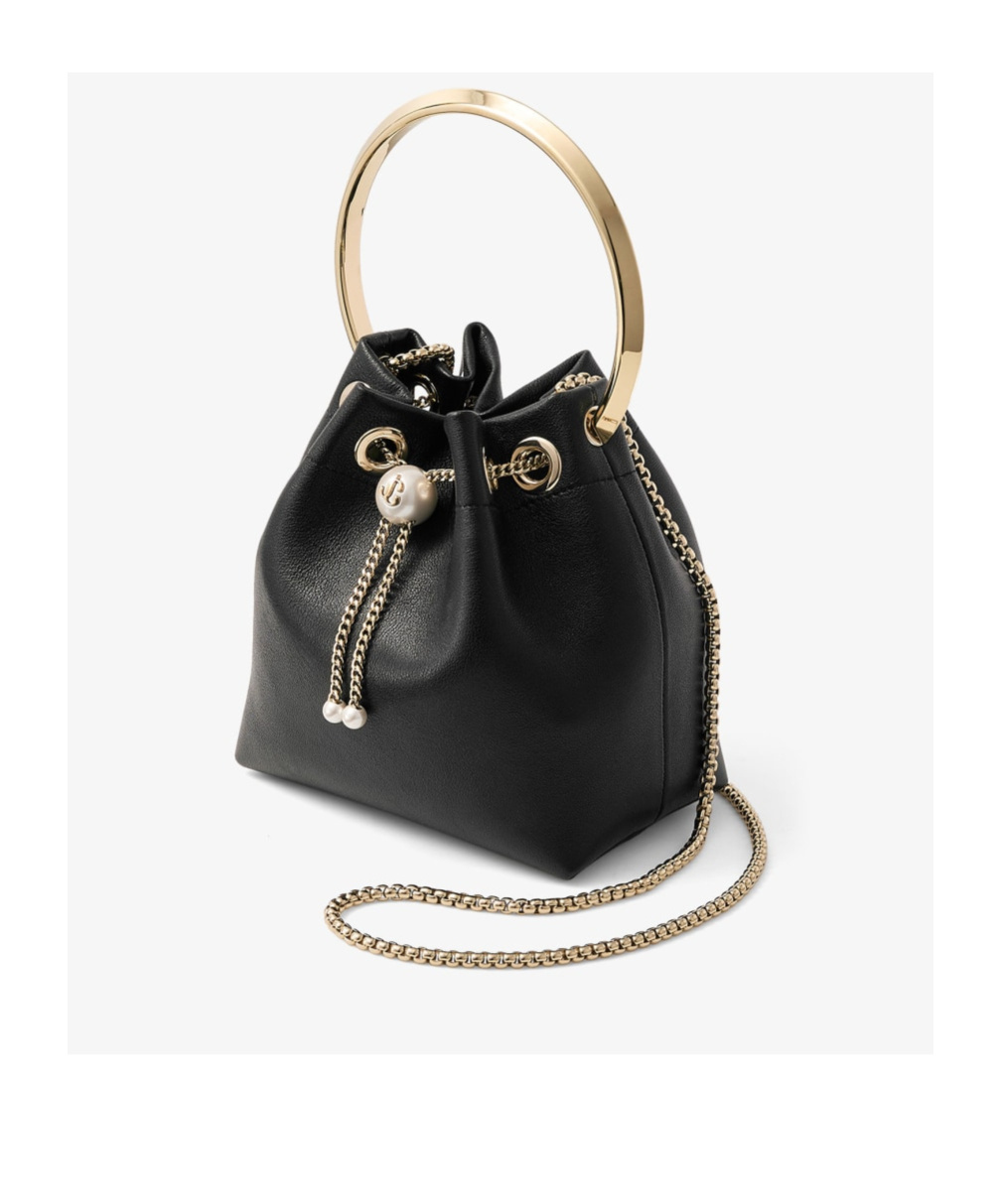 Jimmy Choo Bon Bon Leather Bucket Chain Shoulder Bag In Black