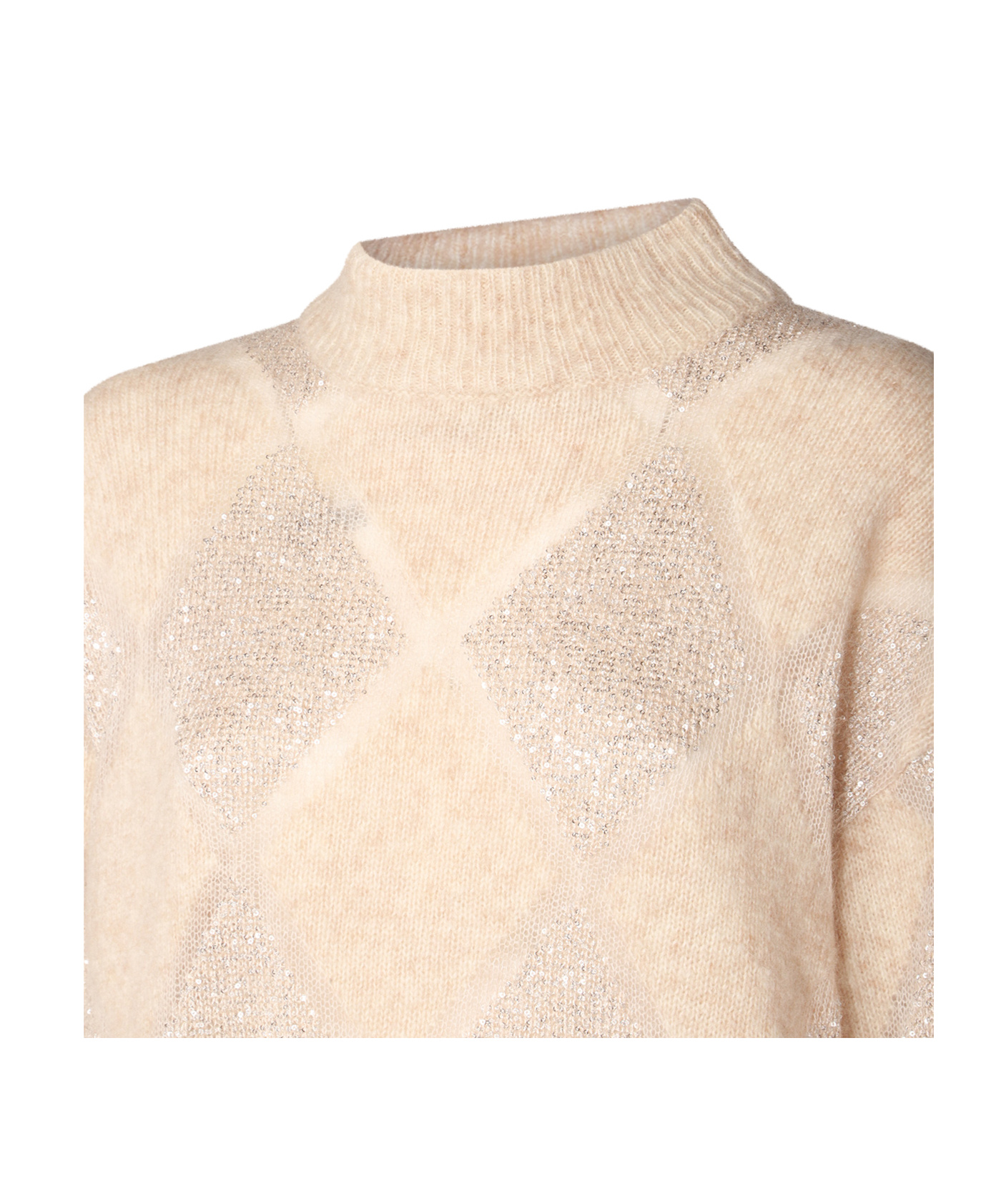 Brunello Cucinelli Sequined High-neck Jumper In Nude