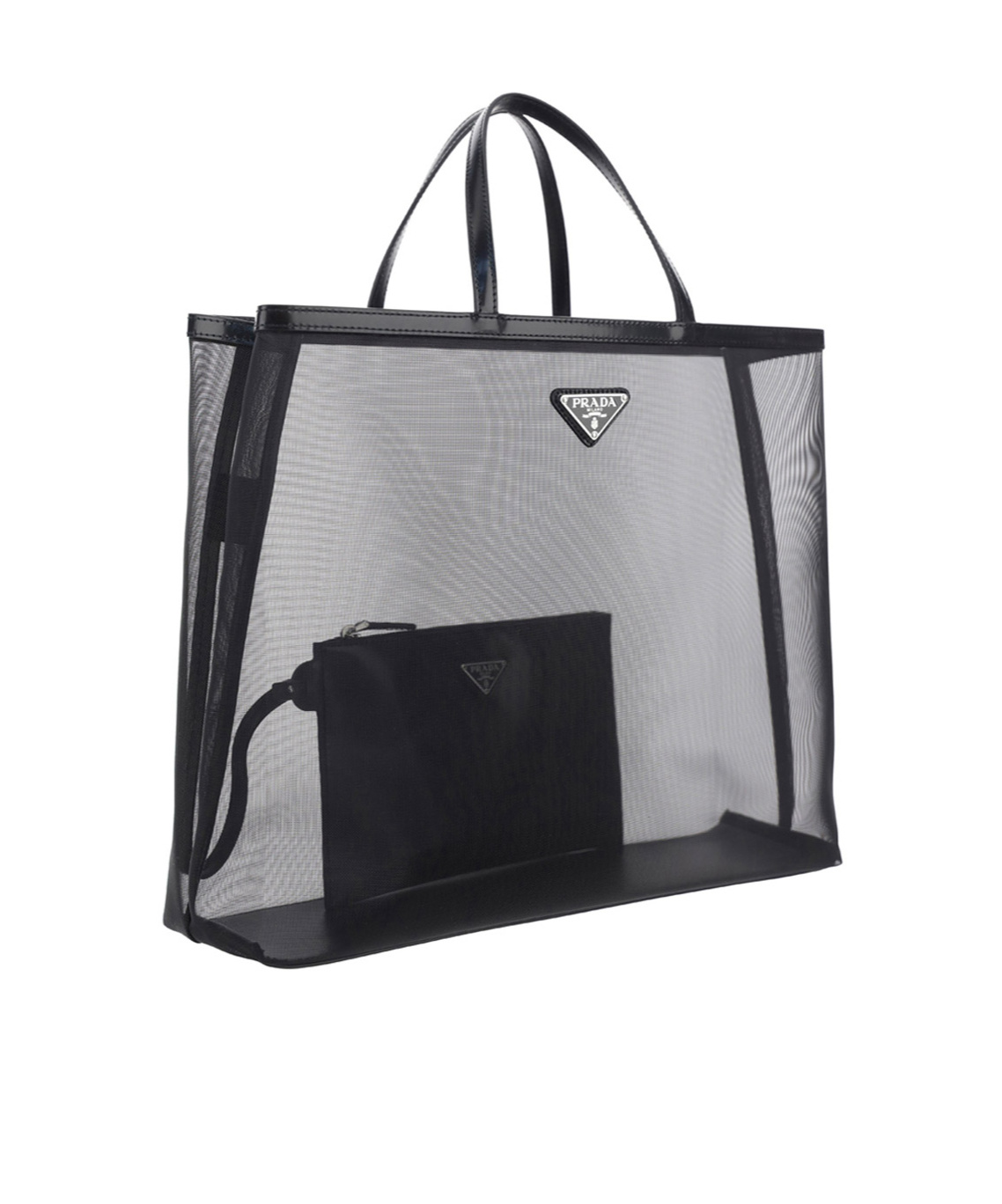 Prada Mesh Structured Tote Bag In Black
