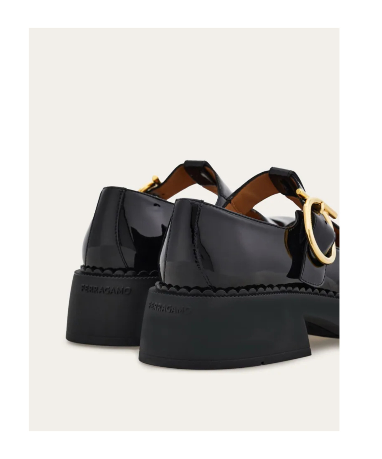 Ferragamo Leather Zoey Ballerinas Chunky Heel In Black