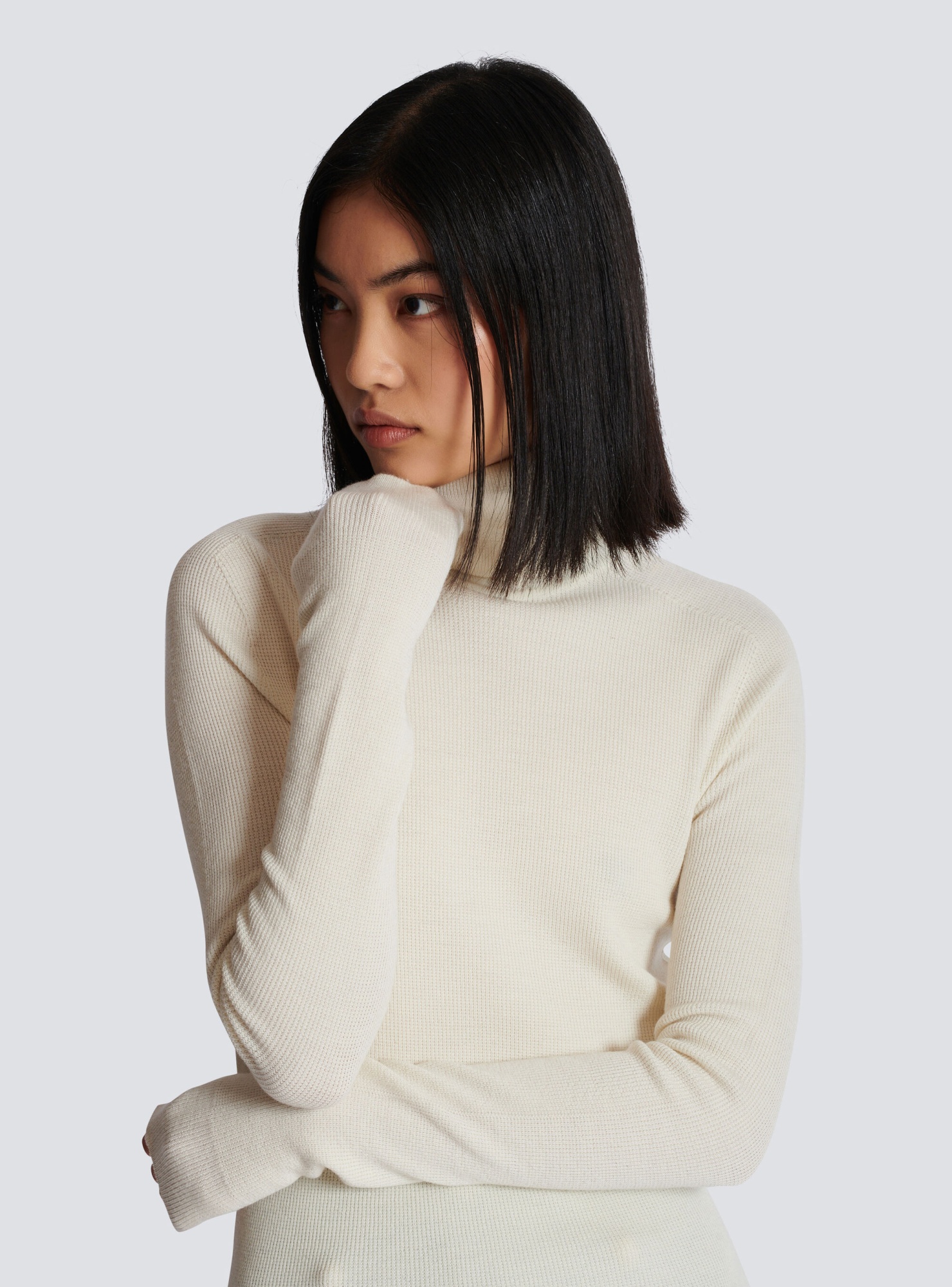 Shop Balmain Knitted Turtleneck Jumper In White