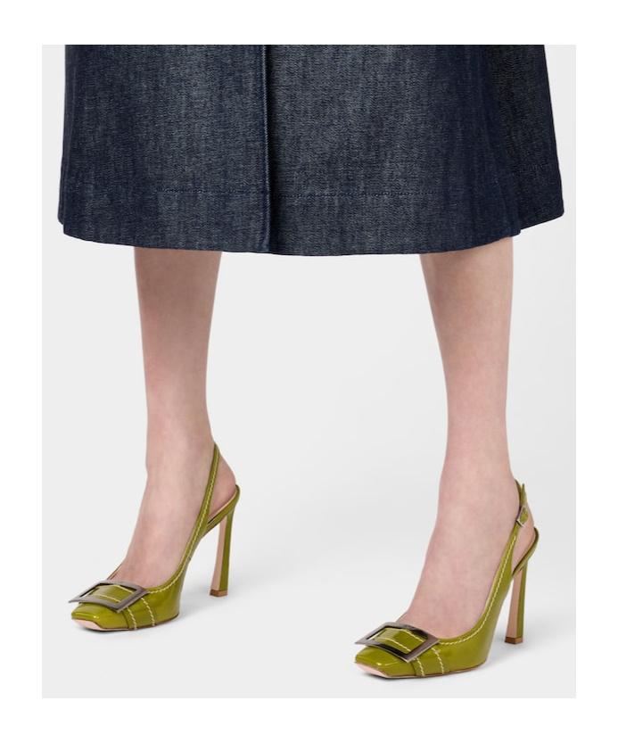 Roger Vivier Trompette Slingback Pumps In Patent Leather In Green