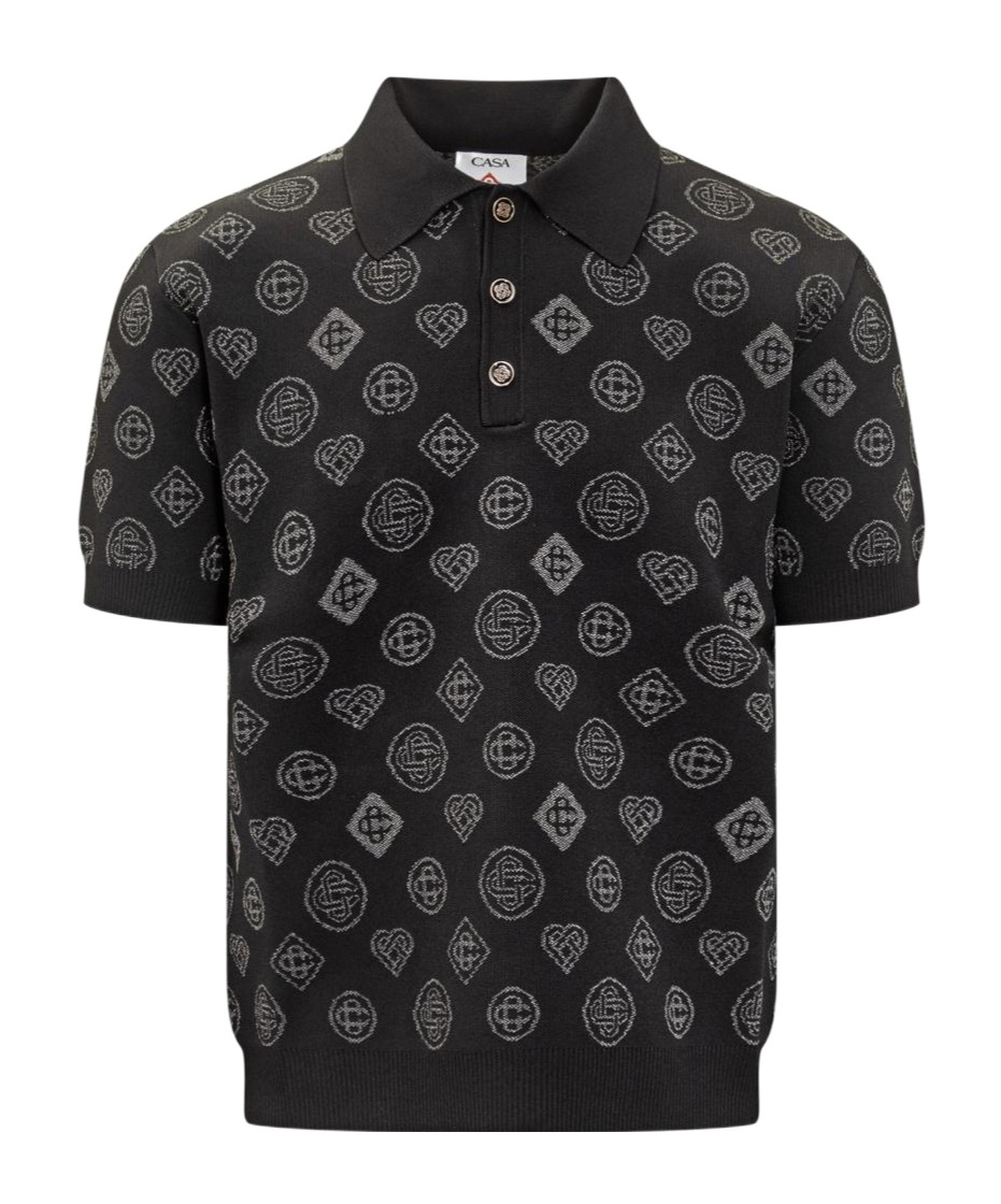 Casablanca Knitted Polo Shirt With Monogram Pattern In Black