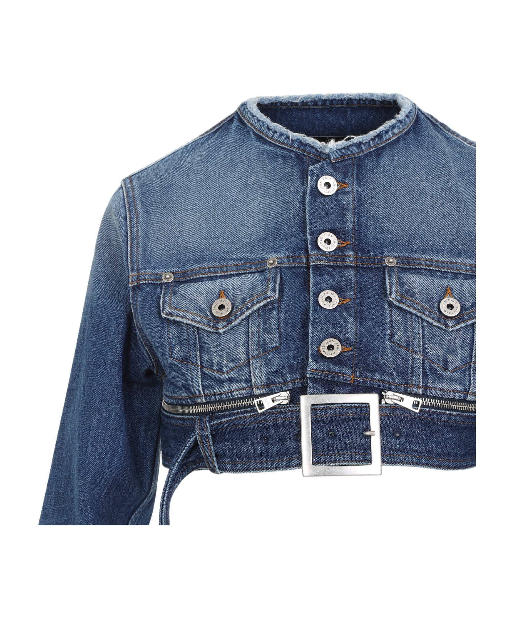 Jean Paul Gaultier Short Belted Denim Jacket In Blue