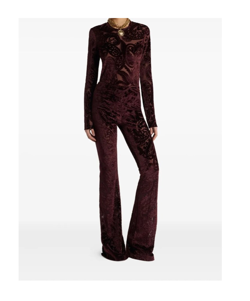 Etro Flared Trousers With Jacquard Effect In Burgundy