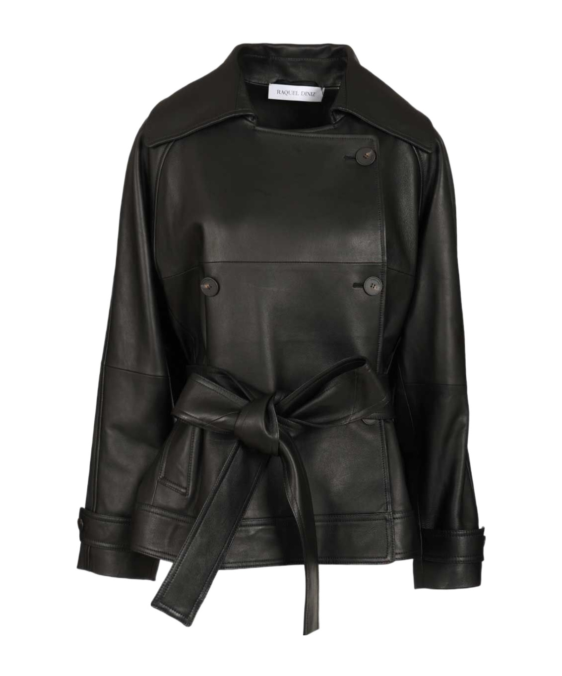 Raquel Diniz Long-sleeved Leather Jacket In Black