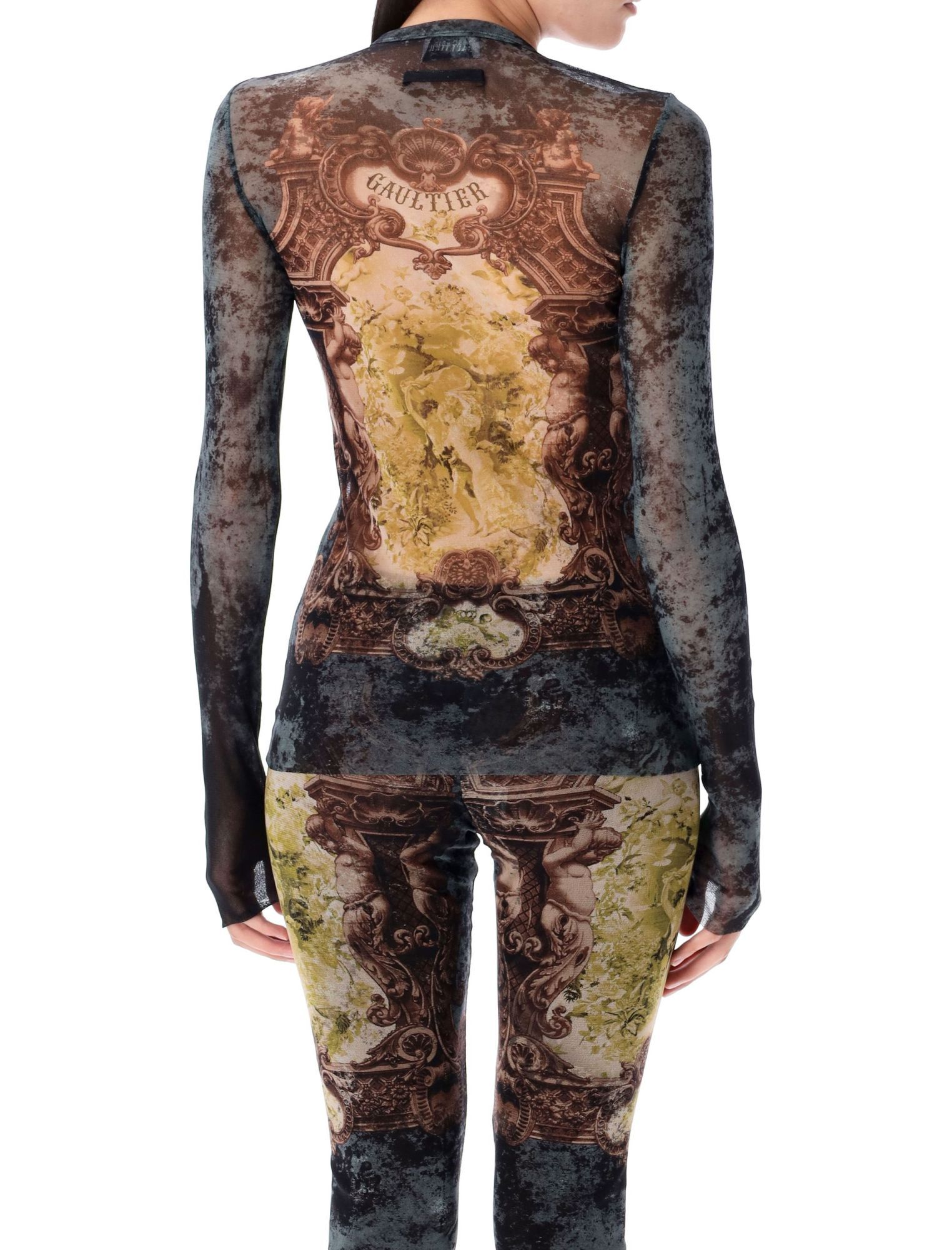 Jean Paul Gaultier Mesh Medallion Top Ls In Multi