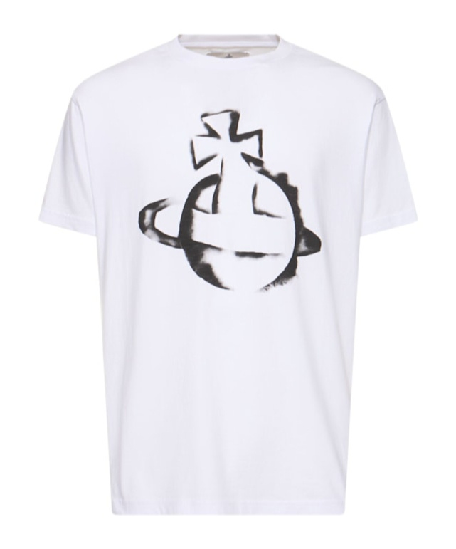 Vivienne Westwood White Crewneck T-shirt With Maxi Orb Logo Print On The Front