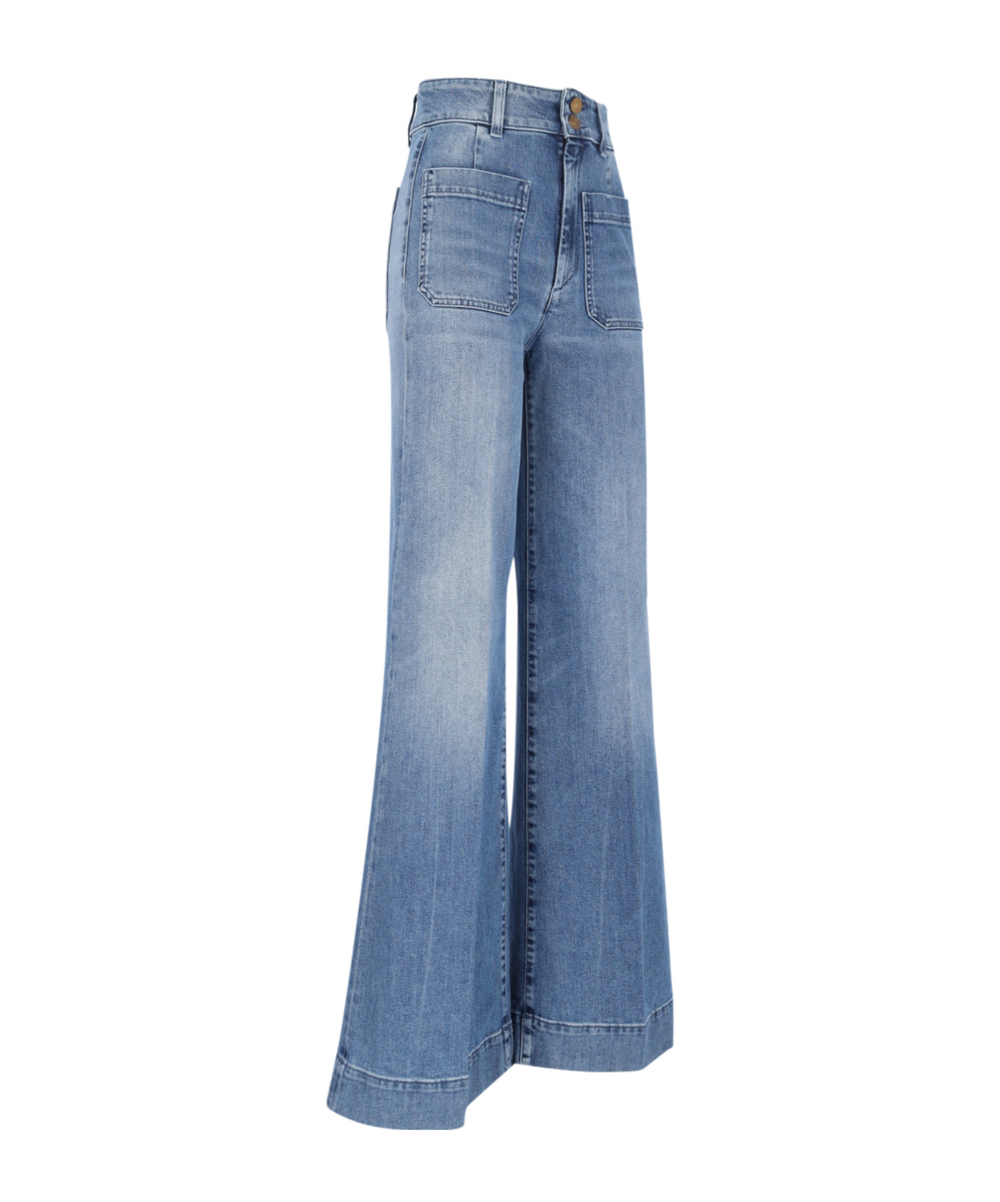The Seafarer Jane Blue Trousers With Front Pockets And Washed Effect In Cotton Woman In Blue