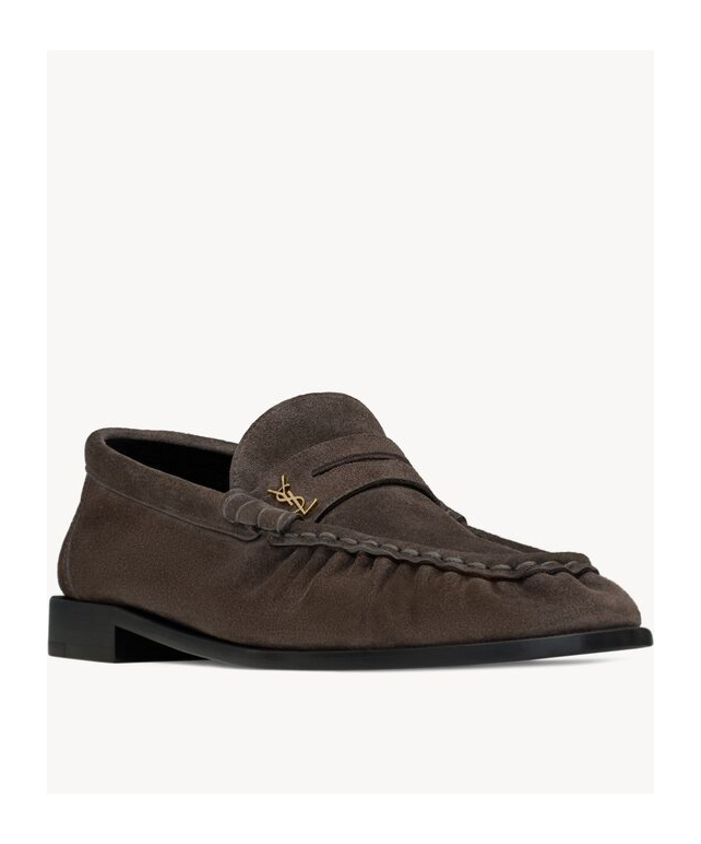 Saint Laurent Le Loafer Penny Slippers In Suede In Brown
