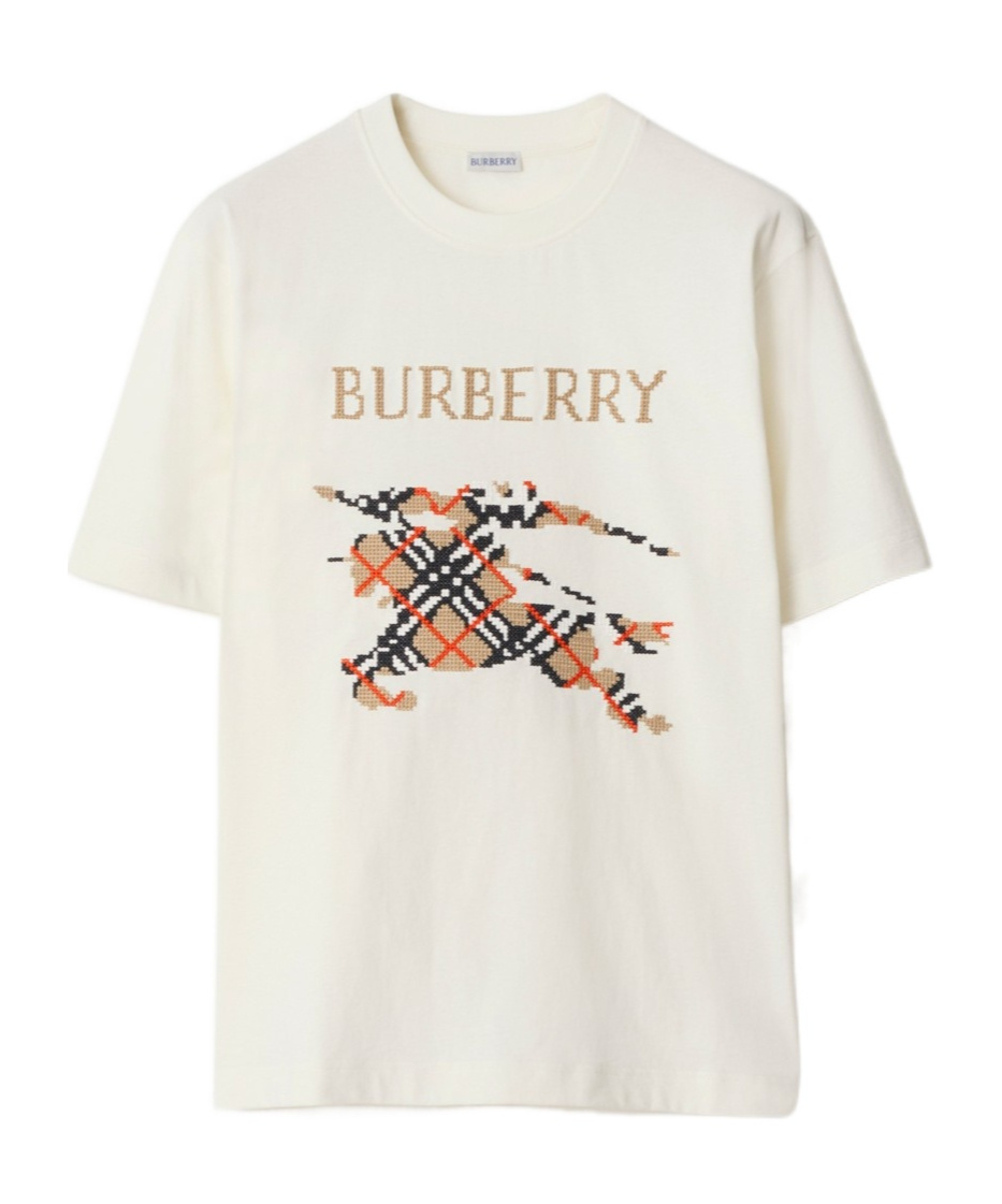 Burberry Cotton T-shirt With Cross Stitch Ekd In Chalk
