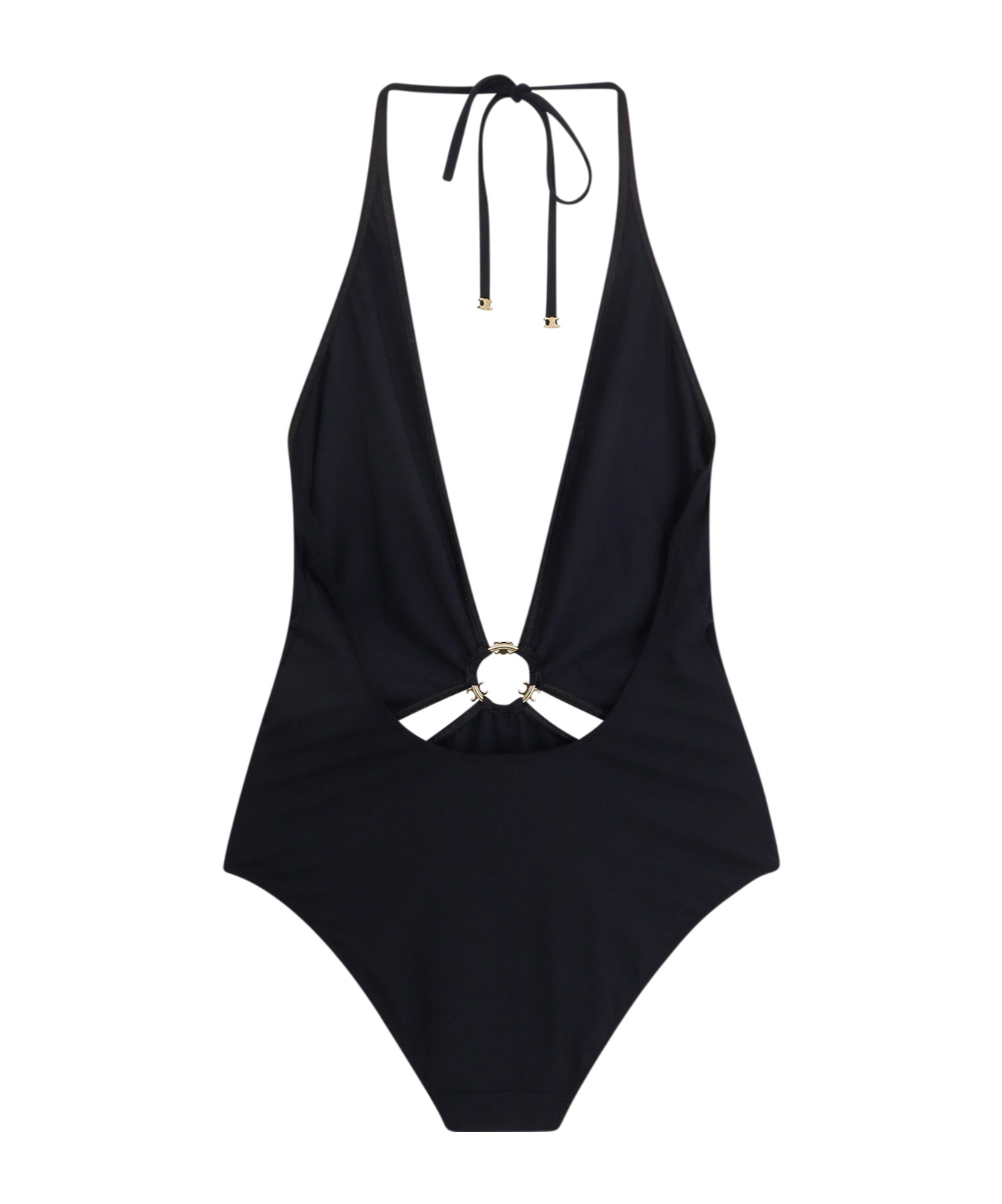 Celine Cut-out One Piece Swimsuit With Golden Effect Details In Black