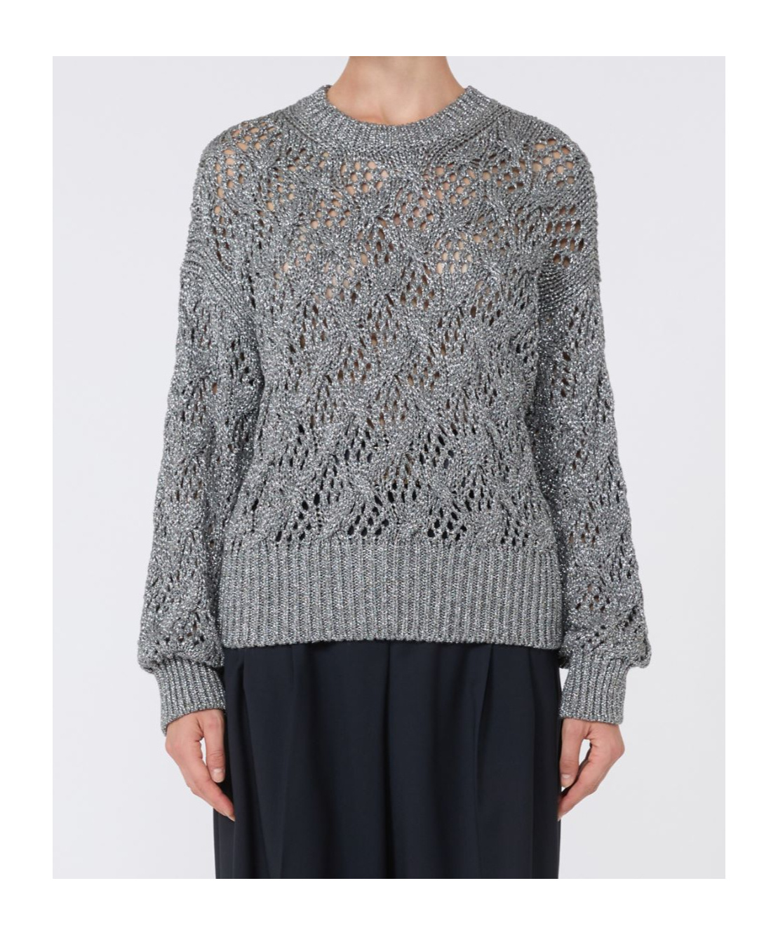 Max Mara Studio Crewneck Knitted Jumper In Gray
