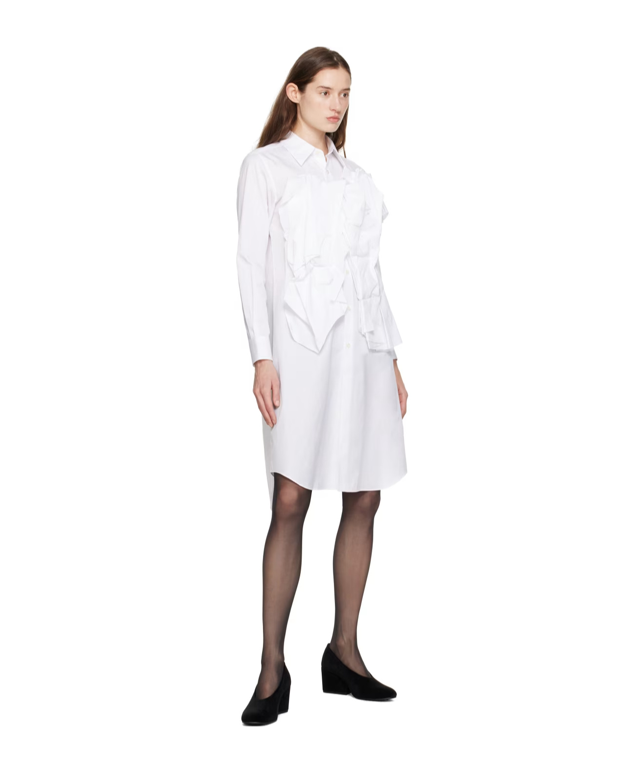 Comme Des Garçons A Medium-length Dress With A Lotus Leaf Edge In White