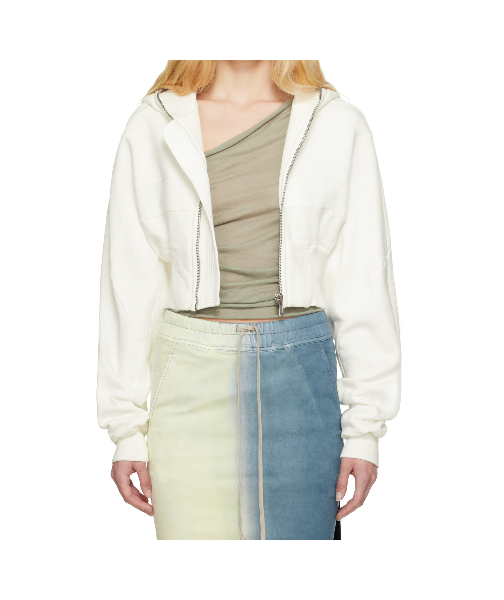 Rick Owens Drkshdw Off-white Hollywood Collage Hoodie In Milk Color