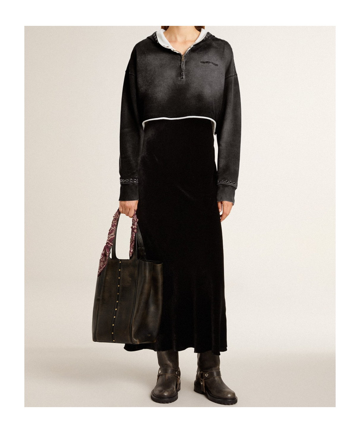 Golden Goose Long-sleeved Short Sweatshirt In Black