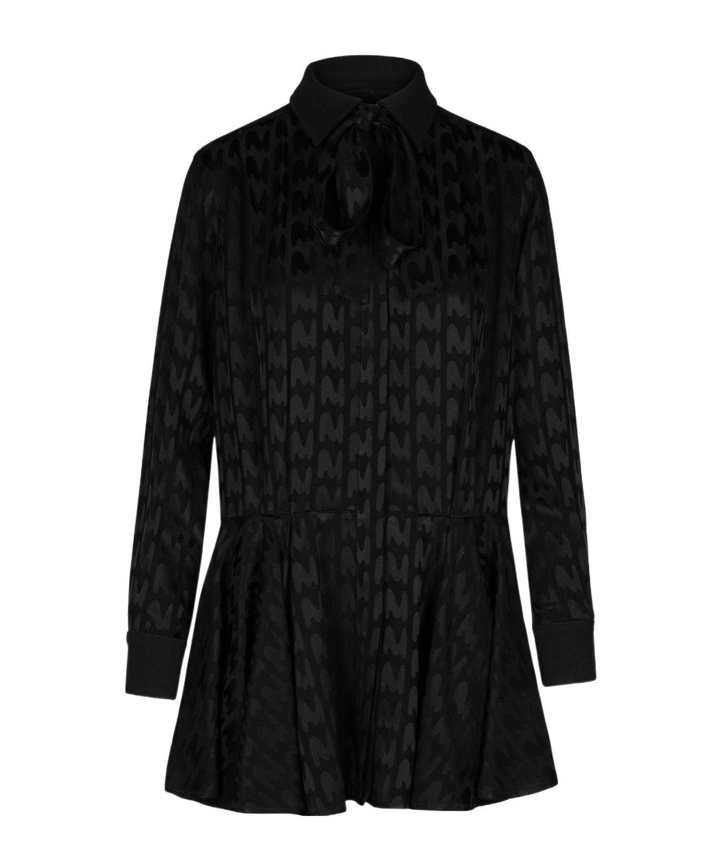 Msgm Black Satin Mini Dress With Themwave Motif In Black