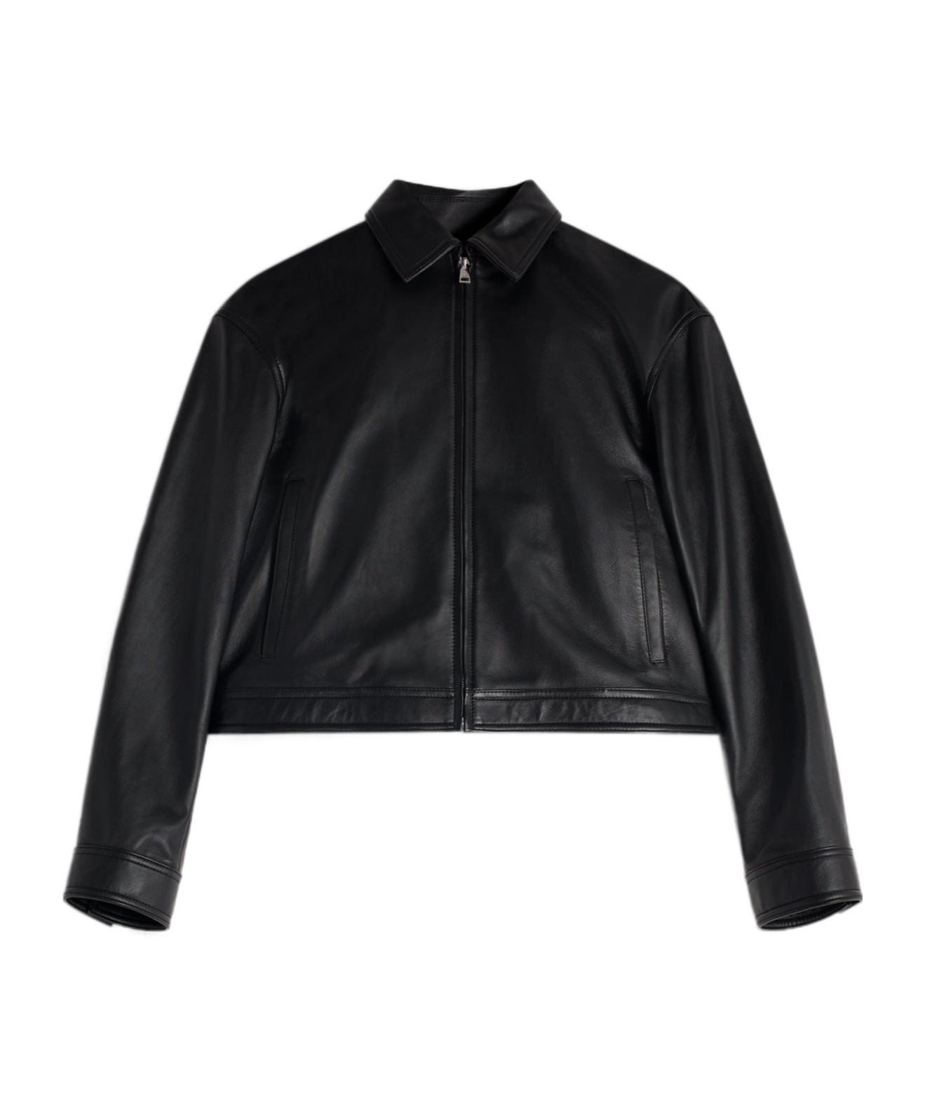 Shop Maison Kitsuné Cropped Leather Jacket In Black