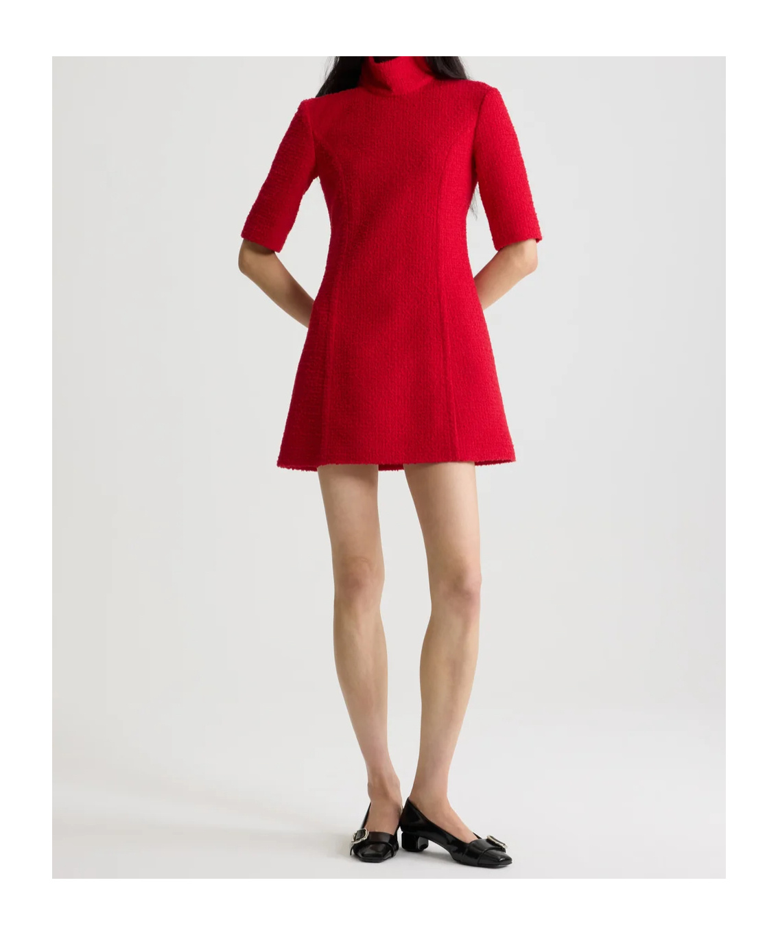 Patou High-neck Tweed Dress In Red