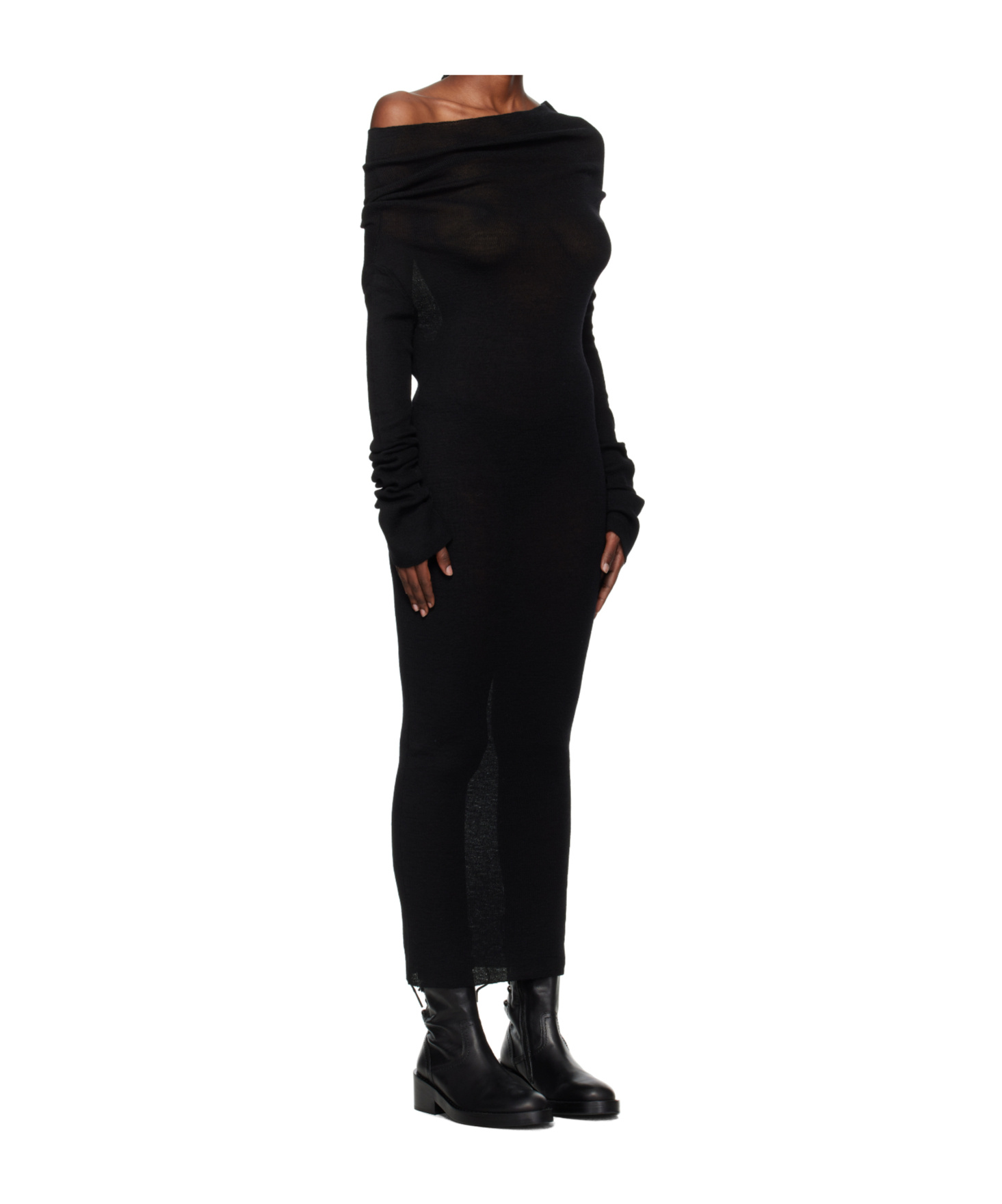 Ann Demeulemeester Barbro Dropped Shoulder Midi Knitted Dress In Black