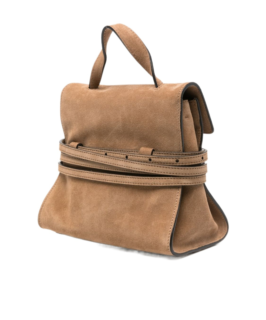 Moschino Small Tie Me Suede Tote Bag In Brown