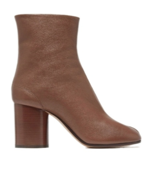 Maison Margiela Tabi High Heels Ankle Boots In Brown Leather In Brown