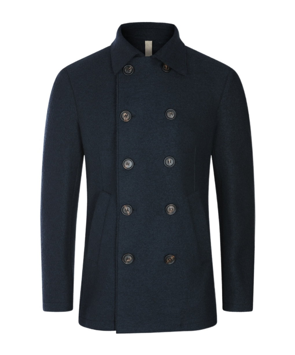 Eleventy Double-breasted Wool Coat In Blue