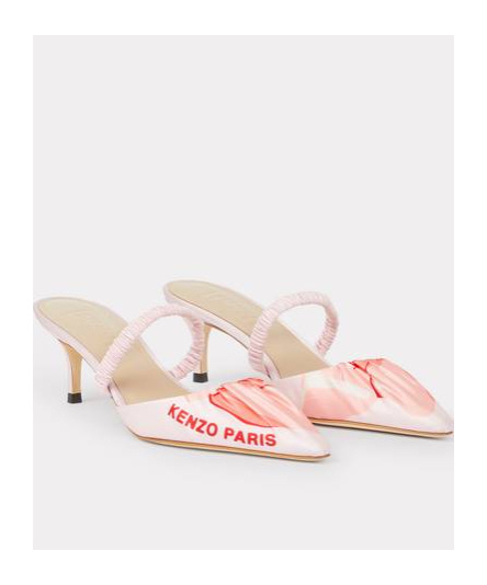 Kenzo Satin Kitten Heel Mules With Pointed Toe In Pink