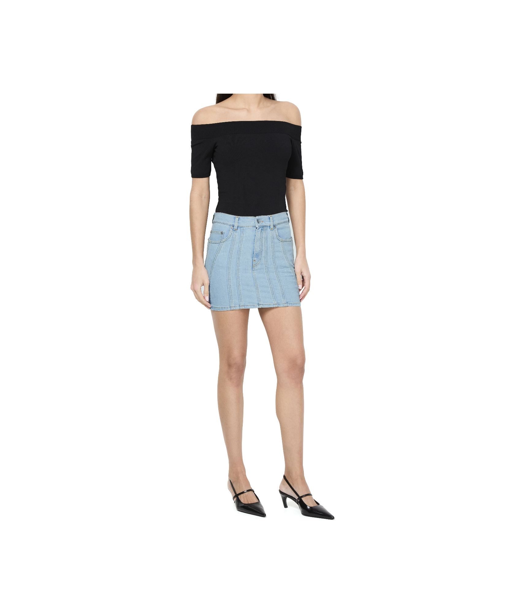 Mugler Stitch-together Denim Skirt In Blue