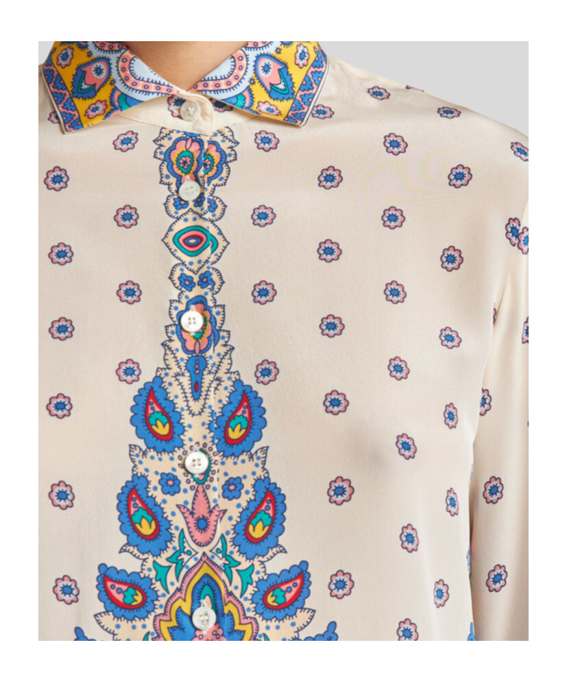 Etro Ivory Paisley Print Silk Twill Shirt In White