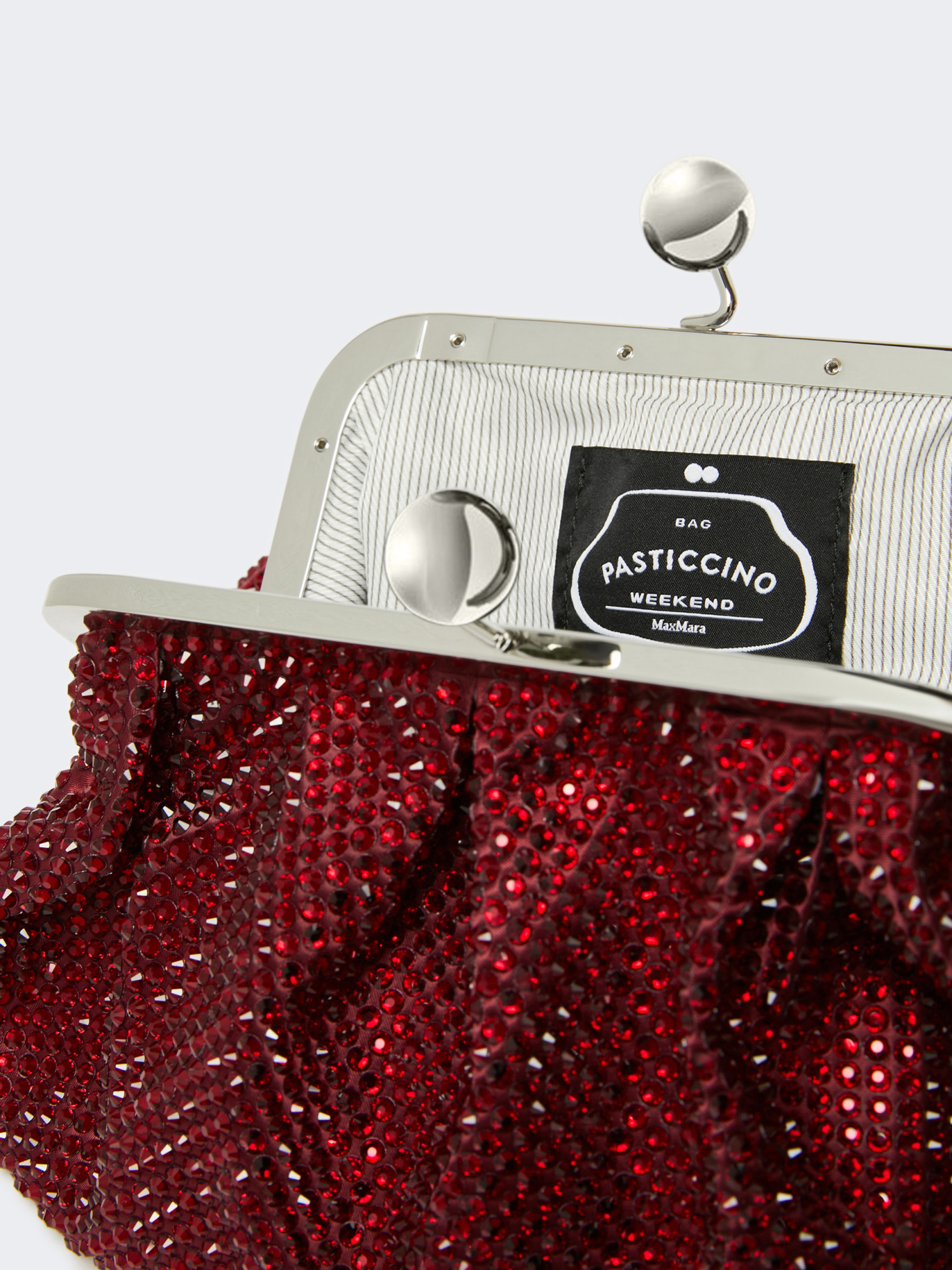 Weekend Max Mara Small Pasticcino Bag In Satin With Rhinestones In Red