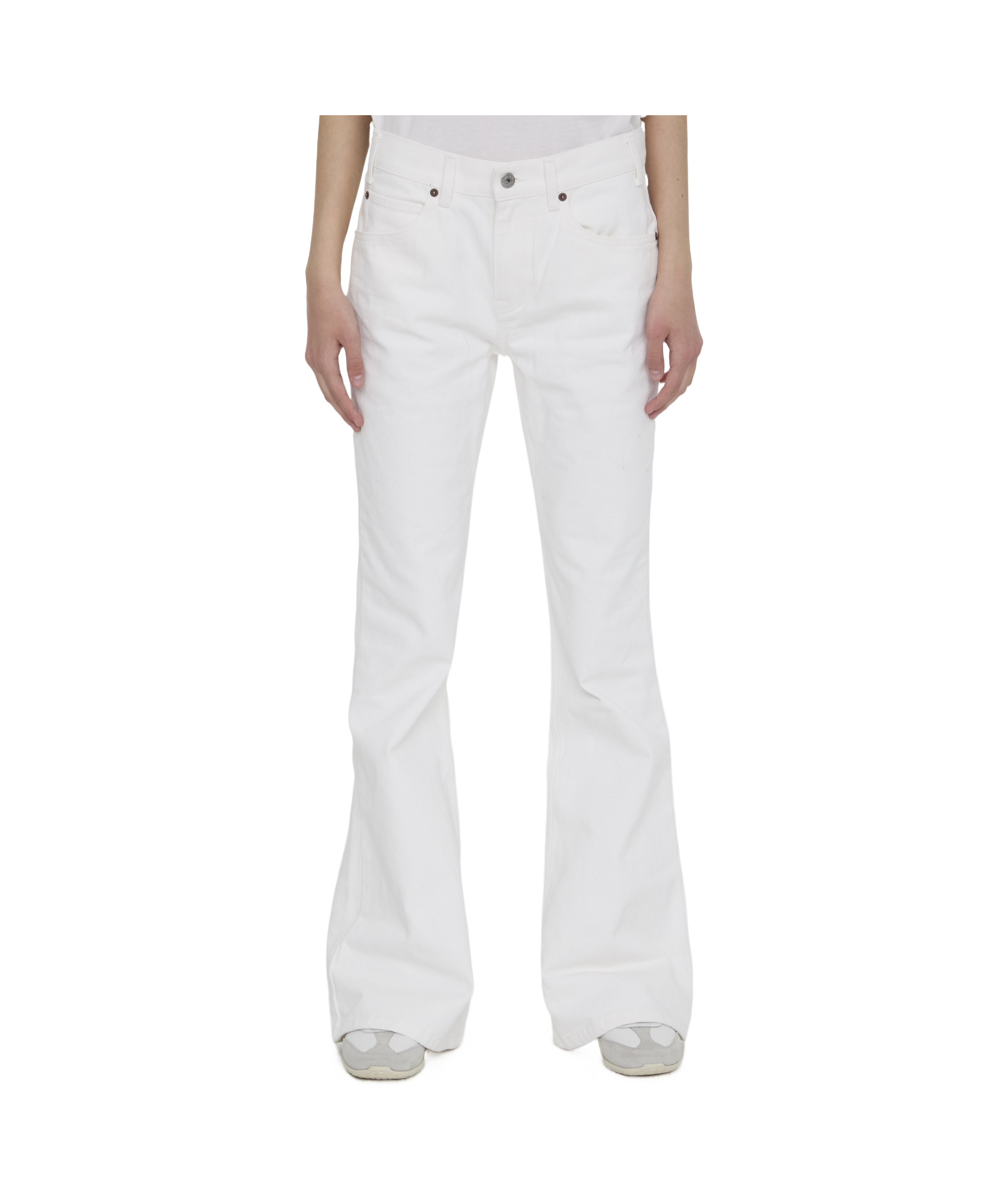 Celine Flared Leg White Denim Jeans For Women In White