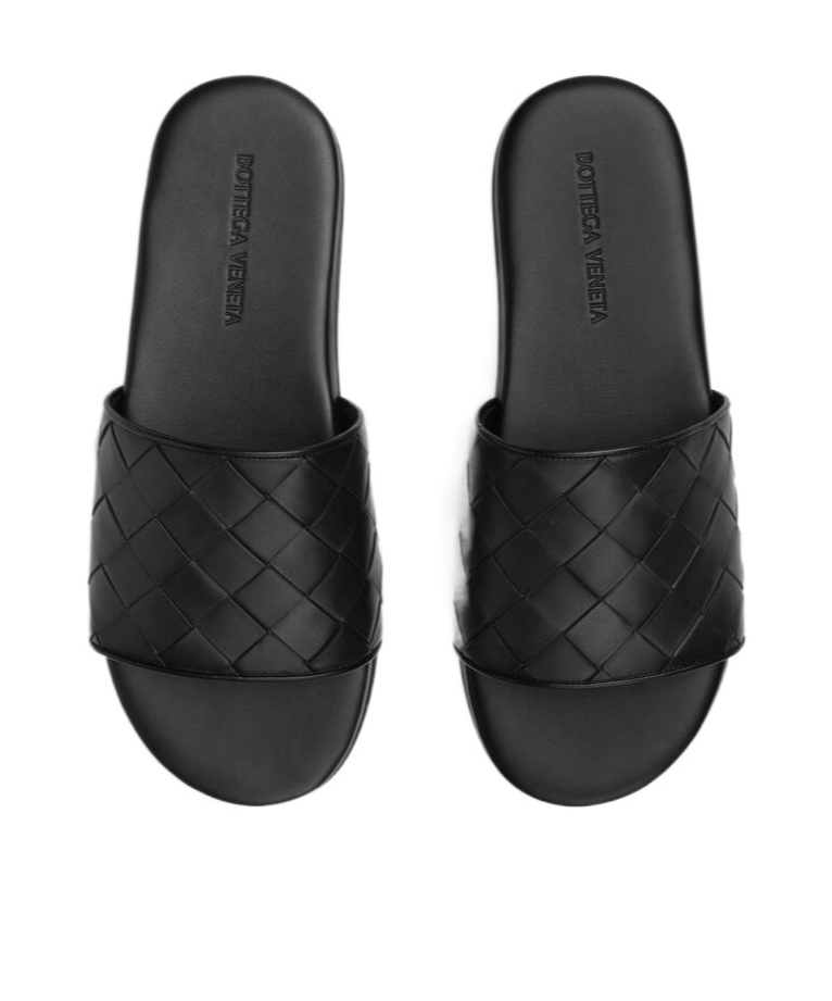 Bottega Veneta Sunday Intrecciato Leather Slides In Black