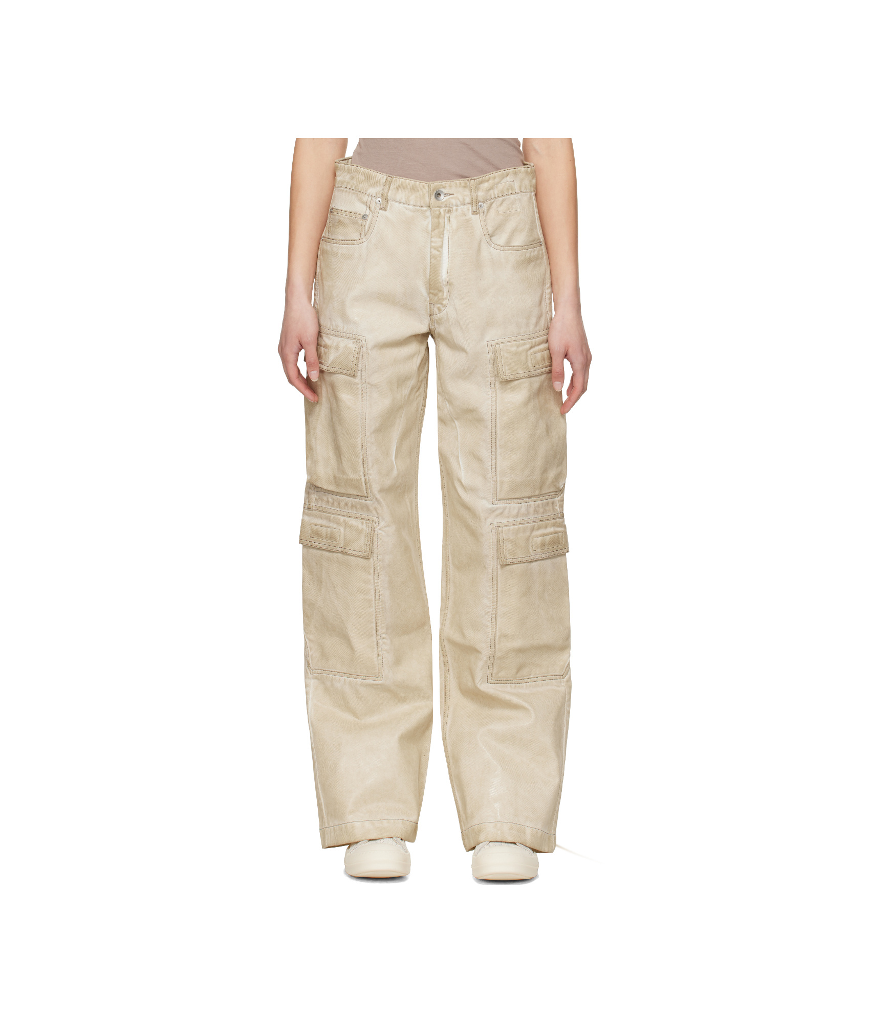 Rick Owens Drkshdw Beige Hollywood Double Cargo Jeans In Nude