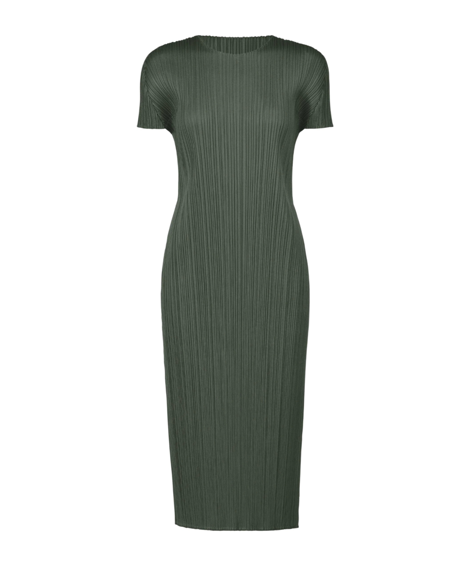 Issey Miyake Pleated Short-sleeved Dress In Gray