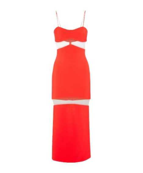 David Koma Cady And Mesh Midi Dress In Red