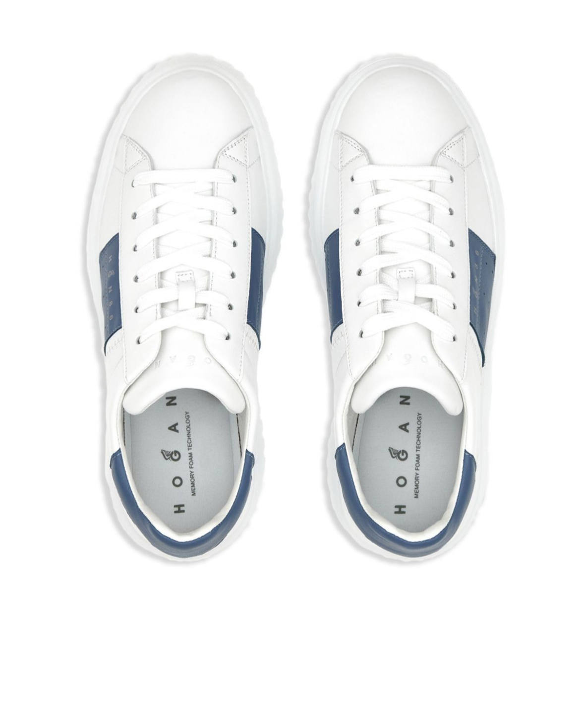 Hogan Sneakers H-stripes In White Leather With Blue Stripe In White