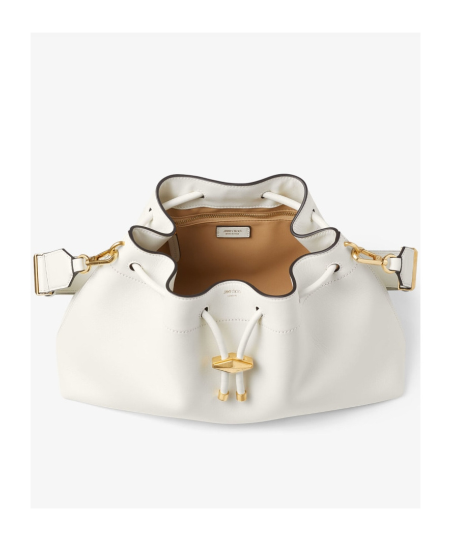 Jimmy Choo Medium Cinch Leather Shoulder Bag In Latte/gold