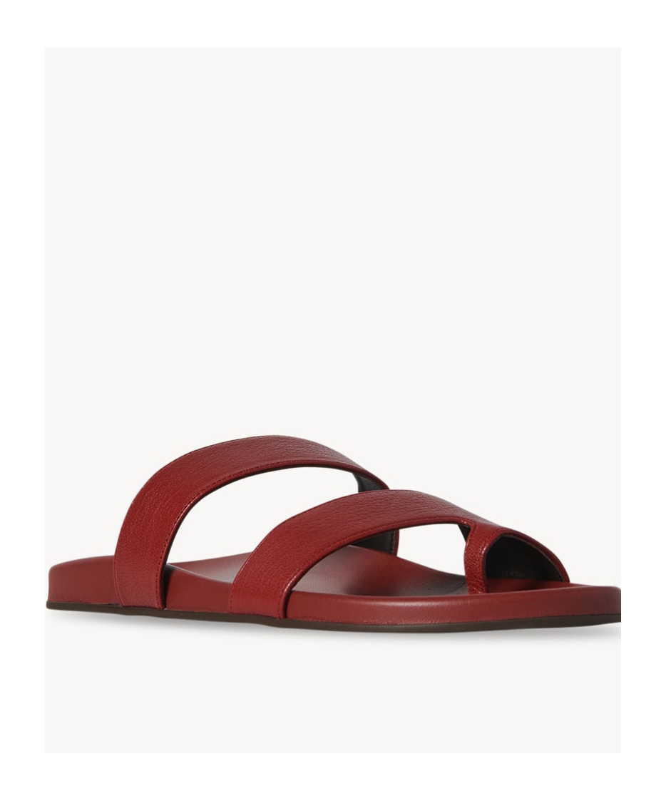 The Row Hugh Leather Toe-ring Slide Sandals In Rust
